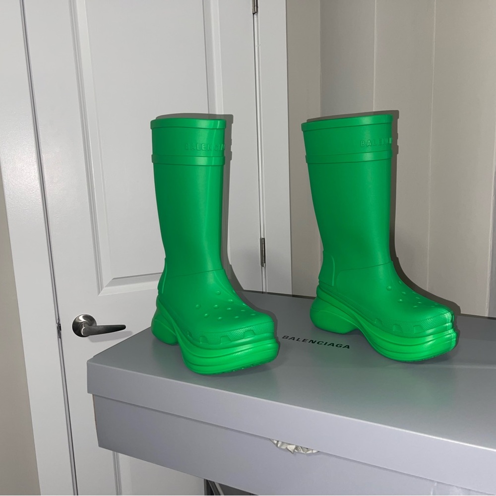 New Green Balenciaga Croc Boots, Size - 9 In Women